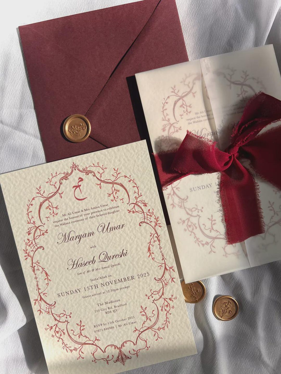 Nikkah Red Invitation, Arabic Muslim Wedding Invite, Islamic Wedding ...