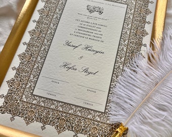 A3 Luxury French Nikkah Certificate, Premium Islamic Wedding Contract, Nikah Nama, Muslim Marriage Certificate, Personalised Name, Gold