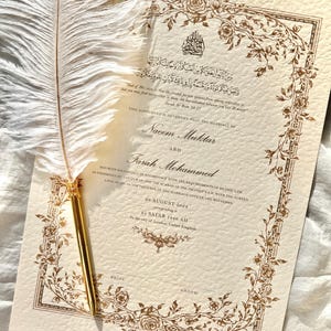 Florales Nikkah-Zertifikat (Mahek Gold), Gold A3, Islamischer Hochzeitsvertrag, Nikkah Nama, Muslimische Heiratsurkunde, Personalisierte Namen