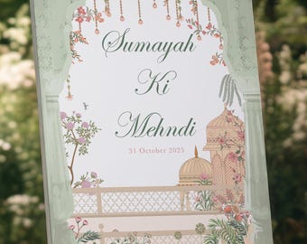 Plaque de bienvenue personnalisée Mehndi, plaque de cérémonie moderne Dholki, décoration de mariage, signalisation personnalisée Mehndi, plaque de bienvenue au henné, A3, A2, A1