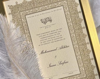 Luxury A4/A3 Nikkah Certificate: Personalised Islamic Wedding Contract