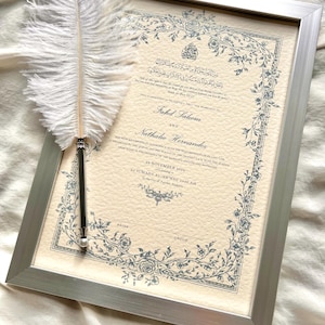Floral Nikkah Zertifikat (Mahek Blau), Blau A4 Islamischer Hochzeitsvertrag, Nikkah Nama, Muslimische Heiratsurkunde, personalisierte Namen