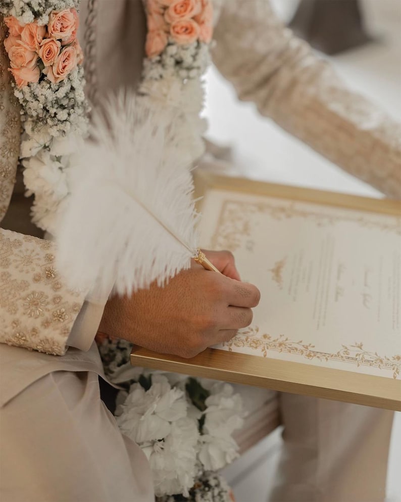 Certificado Nikkah floral de lujo A4/A3: Contrato de boda islámico personalizado, contrato islámico, Nikkah Nama, certificado de matrimonio musulmán imagen 8