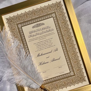 A3 Luxus Nikkah Zertifikat, Islamischer Premium A3 Hochzeitsvertrag, Nikkah Nama, Muslimische Heiratsurkunde, Personalisierte Namen, Koran Vers