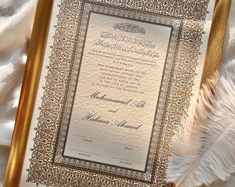 A4 Luxury Nikkah Certificate, Nikah Contract Gold, Islamic Marriage Certificate, Feather Pen, Nikkah Nama, Wedding Certificate, Nikkah Print