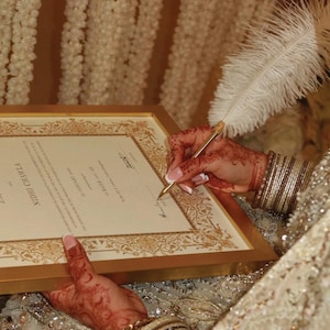 Luksusowy certyfikat Nikkah, spersonalizowana umowa ślubu islamskiego (A4/A3), złoty ślub islamski A4, Nikkah Nama, muzułmański certyfikat ślubu zdjęcie 8