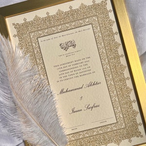 A3 Luxus Nikkah-Urkunde (Afreen Gold), Islamischer Hochzeitsvertrag, Nikkah Nama, Muslimische Heiratsurkunde, Personalisierte Namen, Gold