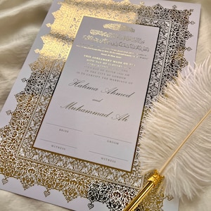 A4 Luxus Nikkah Zertifikat, Premium Islamischer Hochzeitsvertrag, Nikkah Nama, Muslimische Heiratsurkunde, Personalisierte Namen, Koran Vers