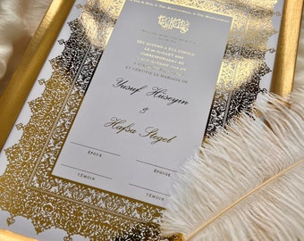 A4 Luxury French Nikkah Certificate, Nikah Contract Gold Foil, Islamic Marriage Certificate, Feather Pen, Nikkah Nama, Wedding Certificate