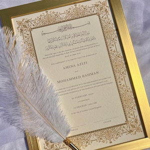 A3 Luxus Nikkah-Urkunde (Sultan Gold), Islamischer Hochzeitsvertrag, Nikkah Nama, Muslimische Heiratsurkunde, Personalisierte Namen, Gold