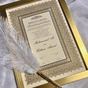 Luxus A4 / A3 Nikkah Zertifikat, Premium Islamischer Hochzeitsvertrag, Nikkah Nama, Muslimische Heiratsurkunde, Personalisierte Namen, Koran Vers