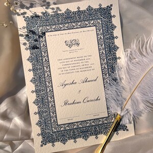 A4 / A3 Luxus Nikkah Zertifikat (Afreen Blue), Islamischer Hochzeitsvertrag, Muslimische Heiratsurkunde, Personalisierte Namen, Nikkah Nama,Nikah