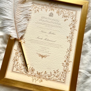 Luxus Blumen A4 / A3 Nikkah Zertifikat, Premium islamischen Hochzeitsvertrag, Nikkah Nama, muslimische Heiratsurkunde, personalisierte Namen