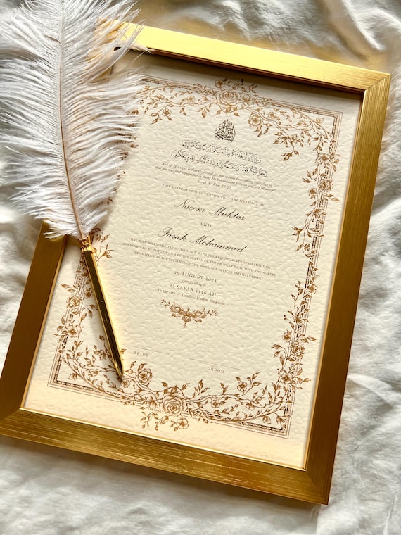Floral Luxury A4/A3 Nikkah Certificate: Personalised Islamic Wedding Contract, Islamic Contract, Nikkah Nama, Muslim Marriage Certificate