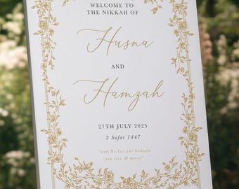 Plaque de bienvenue pour mariage personnalisée, plaque de cérémonie moderne, décoration de mariage, signalisation personnalisée Nikkah, plaque de bienvenue Katb Kitab, A3, A2, A1