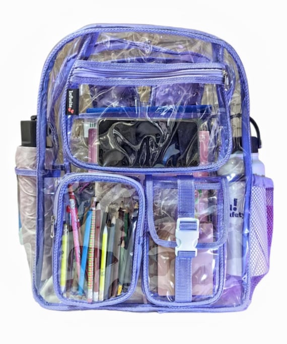 Clear Purple Backpacks With 3 Pockets and 2 drink Holders
