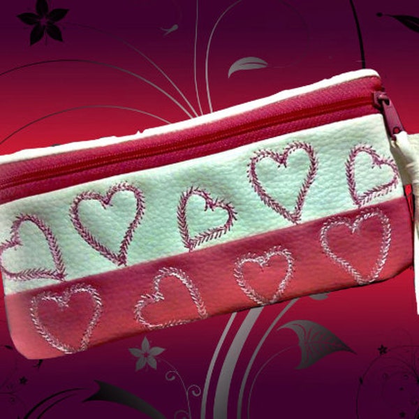 Zippered - bag - heart - vinyl - leatherette No.669 - 5x7hoop - wallet - purse - ith - Digital file./INSTANT DOWNLOAD