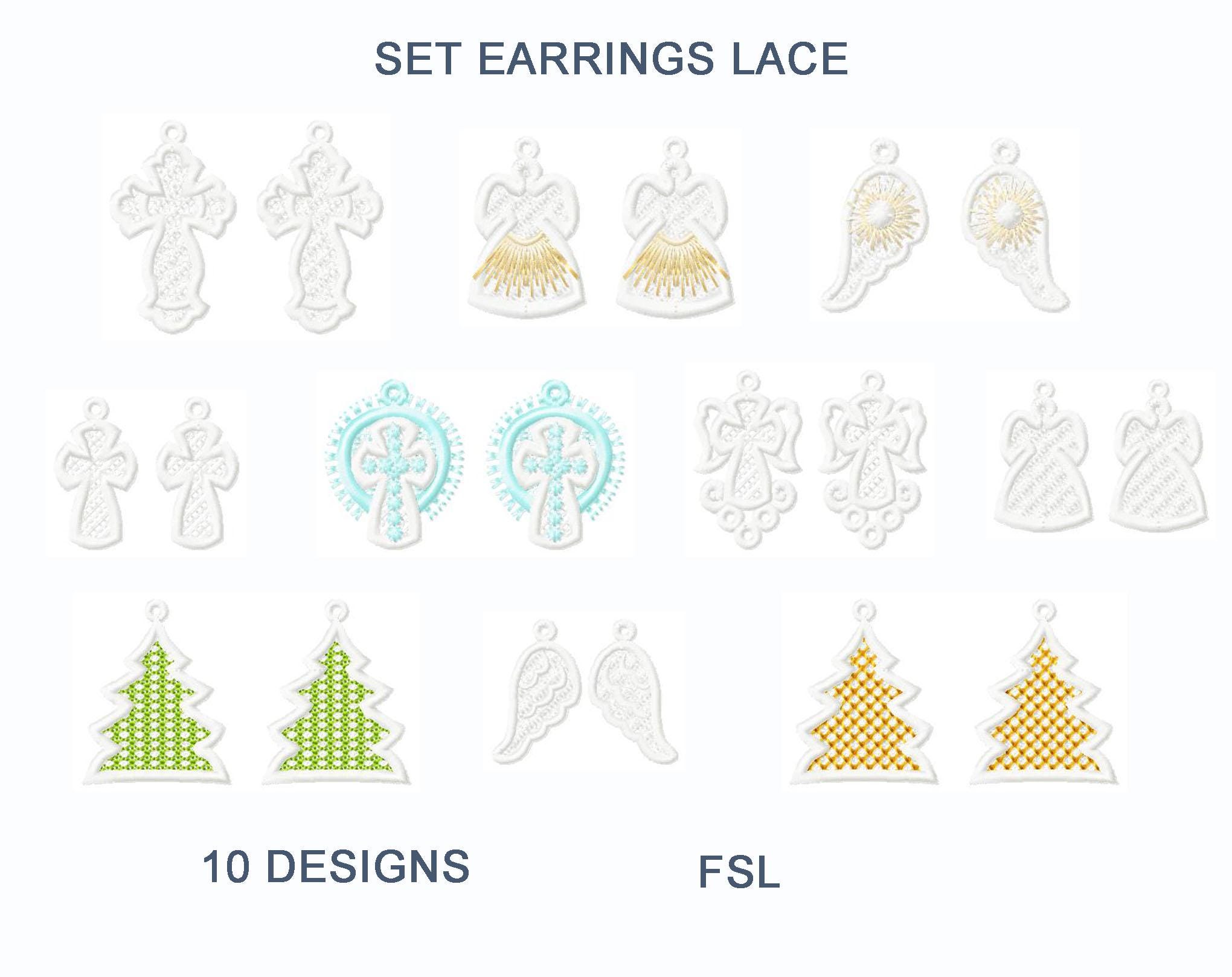 FSL set Earrings - lace - 10 designs - Free Standing Lace - Machine embroidery digitization./INSTANT DOWNLOAD No.1210