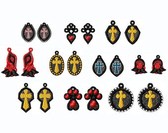 FSL  Gothic earrings - set 10 original designs - cross - Free Standing Lace - urban - Machine embroidery file/INSTANT DOWNLOAD No.1759