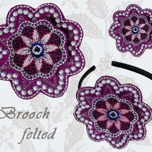 Felted design, Brooch, Flower, felt, 3D, violet,  Machine embroidery digitization, 4x4 hoop,  No.26, INSTANT DOWNLOAD