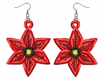 Poinsettia Earrings FSL – 4x4 Hoop Free Standing Lace – Instant Download Machine Embroidery Design No.218