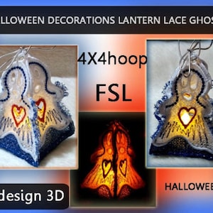 Mini Halloween - encaje de linterna - fantasma 3d - FSL - 4x4hoop - Digitalización de bordado a máquina, No.139, DESCARGA INMEDIATA