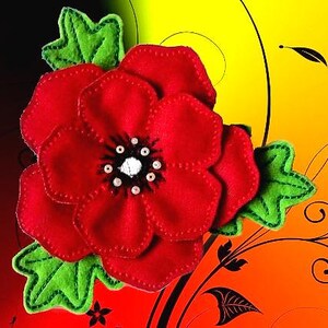 Poppie - brooch - felt - 3d - In-The-Hoop - No.232 - 4x4hoop - Machine embroidery digitization./INSTANT DOWNLOAD