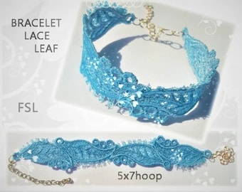 Boho FSL Lace Bracelet – In The Hoop Leaf Embroidery Design – 5x7 Hoop – Instant Digital Download No.591