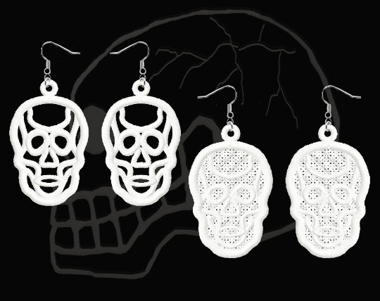 Skull - earrings - lace - FSL - Free Standing Lace - hell - urban, halloween, No.1165- Machine embroidery digitization/INSTANT DOWNLOAD