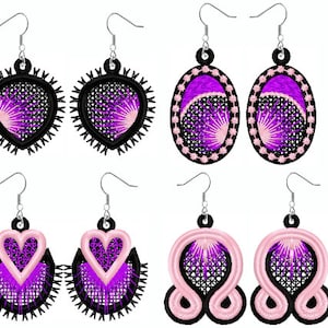 Boucles d&#39;oreilles - Boucles d&#39;oreilles, FSL - Free Standing Lace - N° 285 - Numérisation de broderie machine/TÉLÉCHARGEMENT IMMÉDIAT