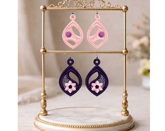 Patrón de bordado para aretes de encaje FSL: diseños florales independientes (aro de 4x4) (descarga digital) n.° 1089