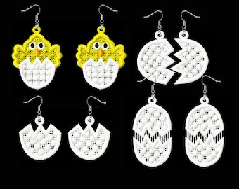 Chicken lace, egg fsl, Earrings lace – 4 designs – FSL – 4x4hoop – ith – Machine embroidery digitization/INSTANT DOWNLOAD – No.289