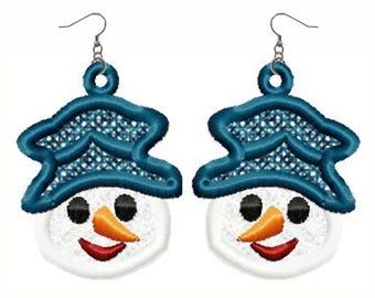 Snowman - Lace earrings  - designs ith -  1 design - 4 sizes. Fits in a 4x4 hoop, ith - Embroidery digitization/INSTANT DOWNLOAD No.293