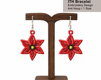 Pendientes de flor de Pascua – Diseño de bordado a máquina FSL (bastidor de 4x4) (Descarga instantánea) N.º 218
