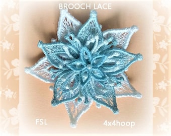 Brosch, fsl, lace3d, ih-the-hoop, 4x4hoop, omedelbar nedladdning, blomma, blommig, nr 122, med broderiprojekt, maskindesign