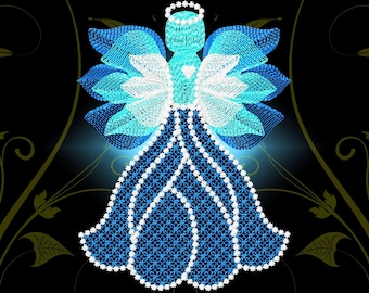 Diseño de bordado de ángel navideño – Archivo de máquina de bordado ondulado ITH en el bastidor – Descarga instantánea n.° 1037