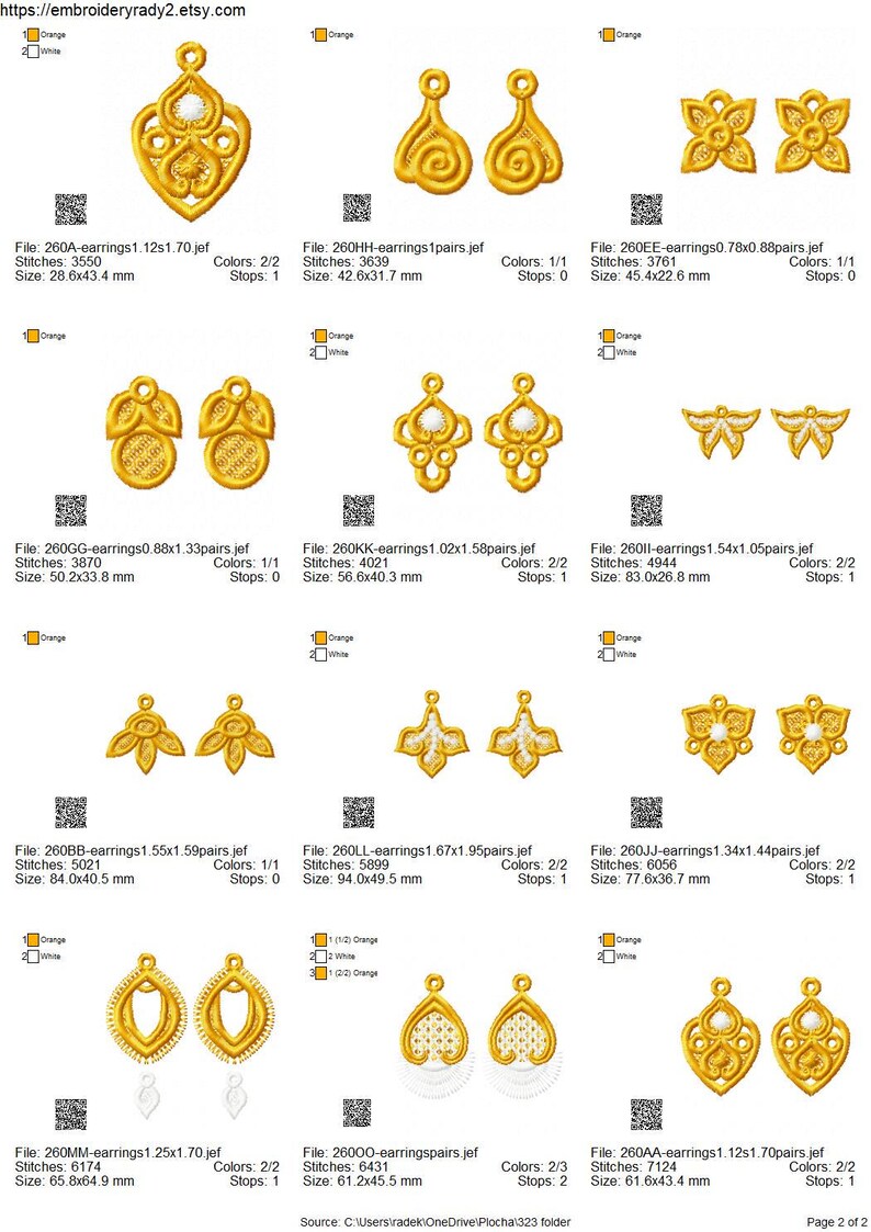 Puede incluir: Un conjunto de 10 dise&ntilde;os de bordado para pendientes. Los dise&ntilde;os presentan patrones intrincados en oro y blanco, con una variedad de formas y estilos. Los dise&ntilde;os son perfectos para agregar un toque de elegancia a cualquier atuendo.