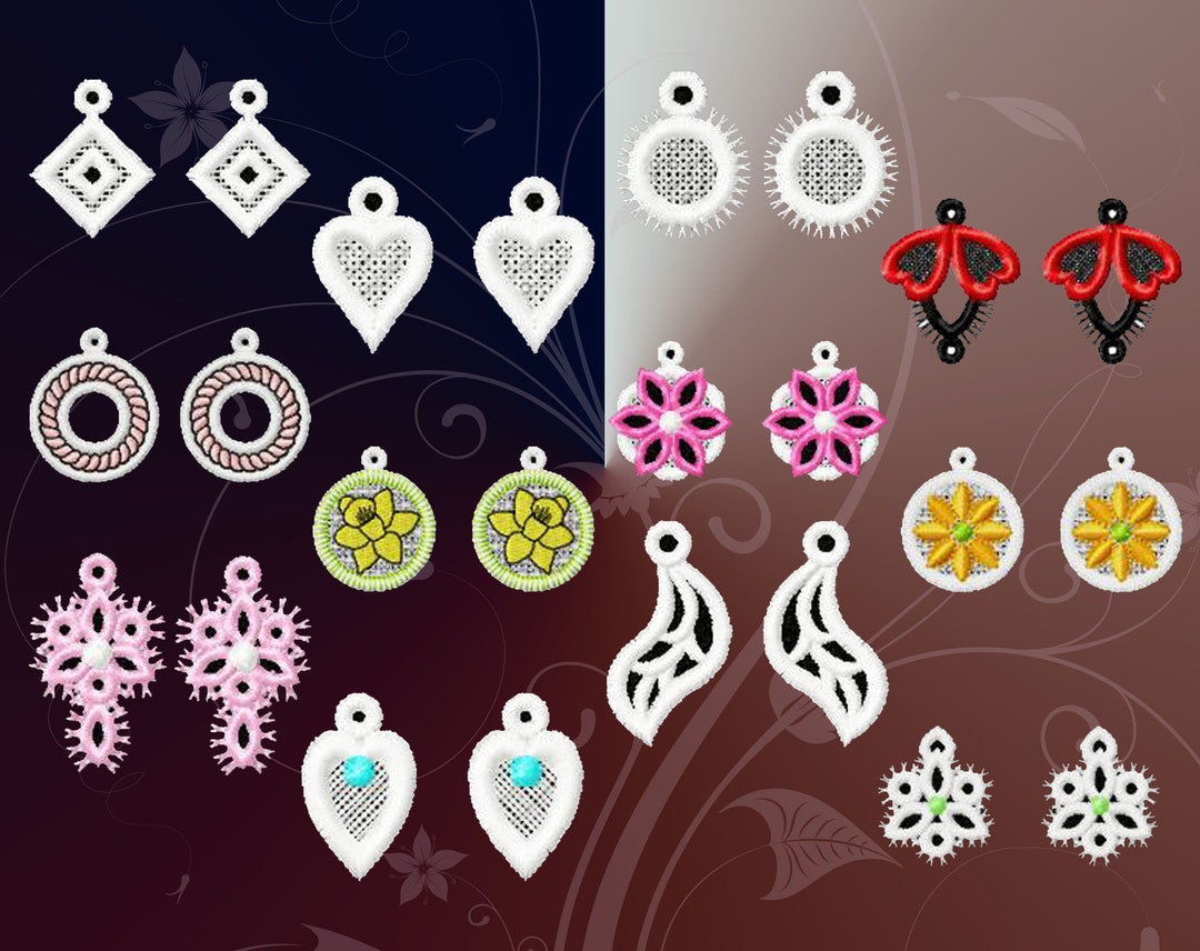 FSL Set Earrings - Set 12 - Lace - Fsl Designs - 4x4hoop - Embroidery ...