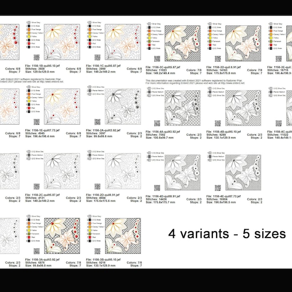 Broderie de courtepointe papillon, fleur, motif, moi, 4 variantes - 5 tailles, fichier de broderie machine, n° 1156, TÉLÉCHARGEMENT IMMÉDIAT