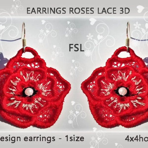 FSL - Roses - Embroidery design - Earrings - lace - No.516B - 4x4hoop./INSTANT DOWNLOAD