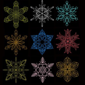 Snowflake - 9 designs - 4 sizes, set/kit - In-The-Hoop - 4x4/5x7/6x8hoop - Machine embroidery file, No.114, INSTANT DOWNLOAD