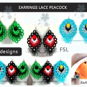Embroidery - design - No.214-21 - Earrings - peacock - lace - 4x4hoop - FSL -  Machine embroidery digitization. /INSTANT DOWNLOAD
