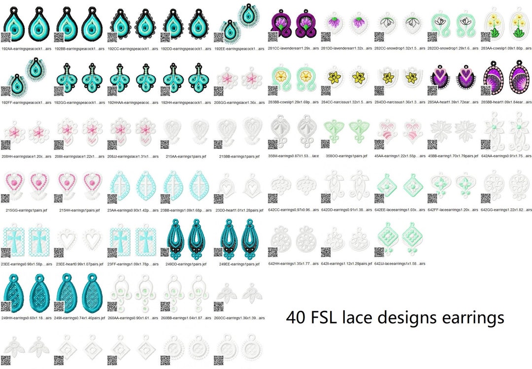 40 FSL Earrings - Set - Lace - Ith Designs - 4x4hoop - Machine