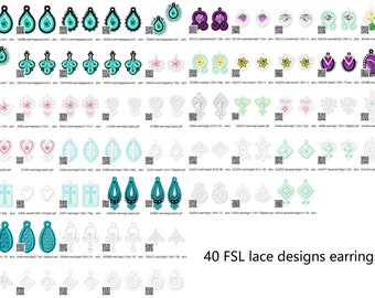 40 FSL Earrings - set - lace - ith designs - 4x4hoop - Machine embroidery digitization - No.100/instant download
