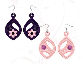 Earrings lace - 2 designs - FSL - No.1089 - 4x4hoop - ith- Machine embroidery digitization./INSTANT DOWNLOAD