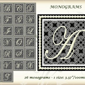 Letras de monogramas, bastidor de 4x4, juego de 26 diseños, 1 tamaño. En bastidor, archivo de bordado a máquina/DESCARGA INSTANTÁNEA/N.° 4