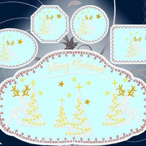 Christmas placemats - Set - embroidery,mega hoop flower, reindeer - design, ith, Machine embroidery file, No.1157, INSTANT DOWNLOAD