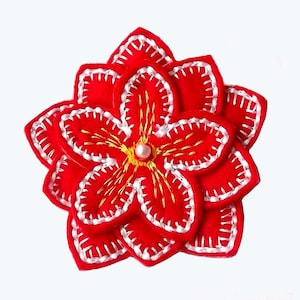 Brooch Poinsettia Flower, felt, 3D, 4x4 hoop, Machine embroidery digitization, No.42, INSTANT DOWNLOAD