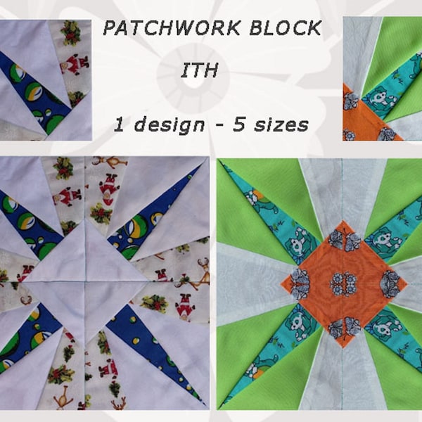 Block patchwork, In-The-Hoop, design, In-The-Hop, 5 sizes, Machine embroidery file, No.1015, INSTANT DOWNLOAD