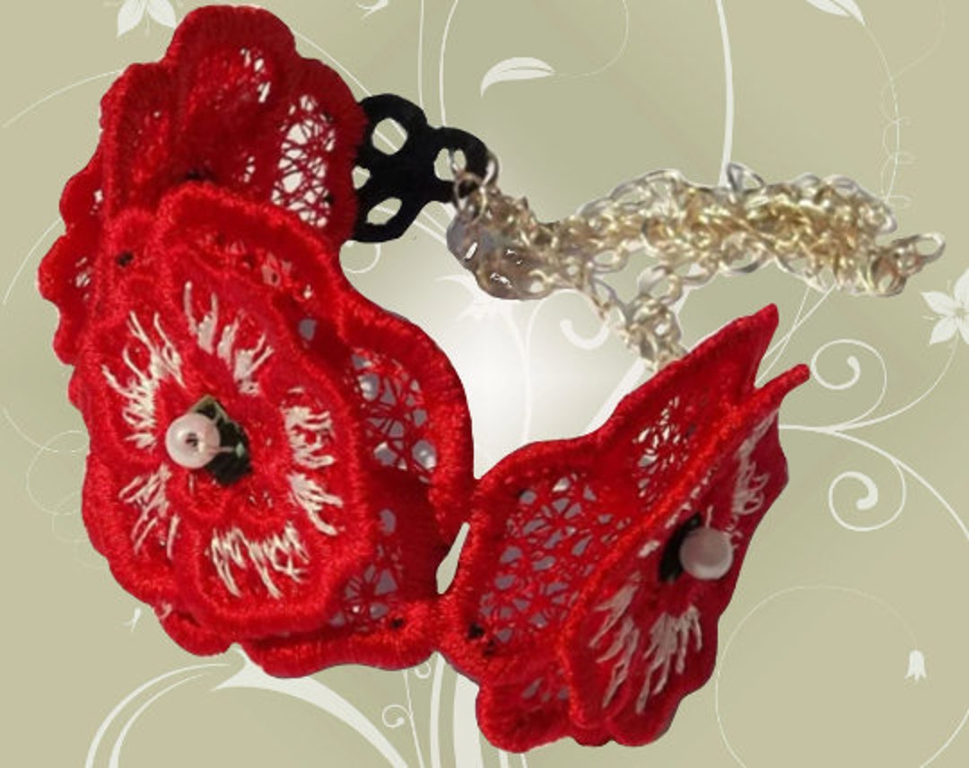 Rose FSL, Bracelet, Embroidery Design, Bracelet Earrings Lace, 5x7hoop
